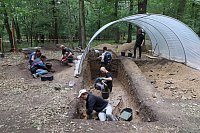 Studierende beim Freilegen eines Steinkellers im Dorf Anhalt im Zuge der Lehr- und Forschungsgrabung des Seminars fr Archologie des Mittelalters und der Neuzeit 2018 (Foto F. Rsch).